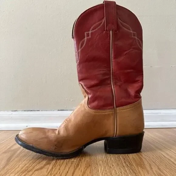 Tony Lama Leather Cowboy Boots Womens 6.5M Embroidered Western Boho Red Brown - Picture 4 of 11